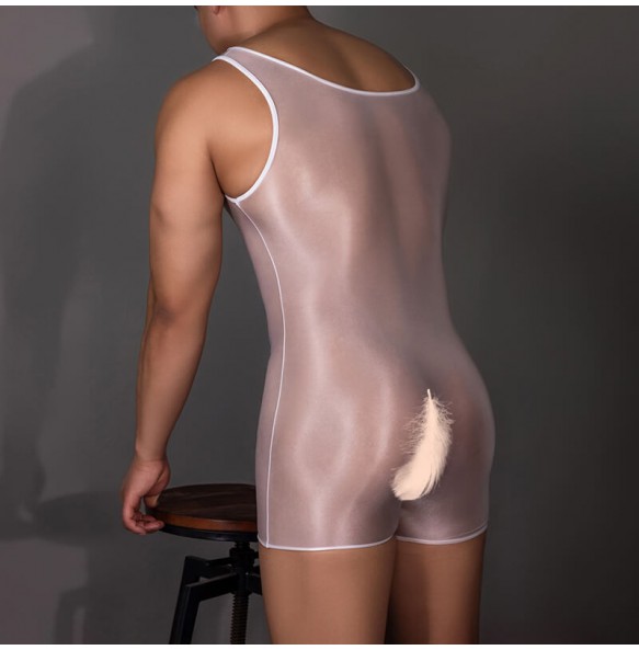 Feeetmoi - Men's Shiny Sheer Bodysuit (White)